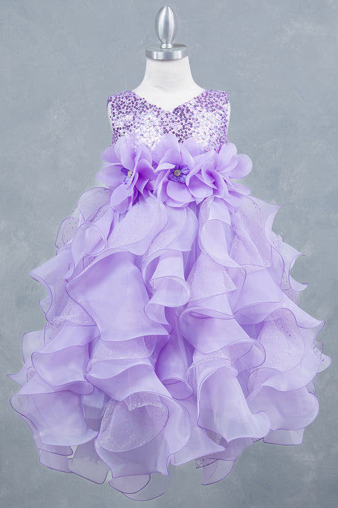 Girls Elegant Sequin & Ruffle Gown 2-14